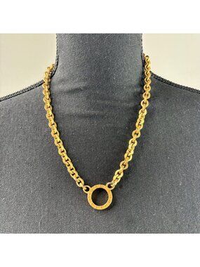Karl Lagerfeld Vintage Necklace Logo Chunky Brushed Gold 80's Flaw